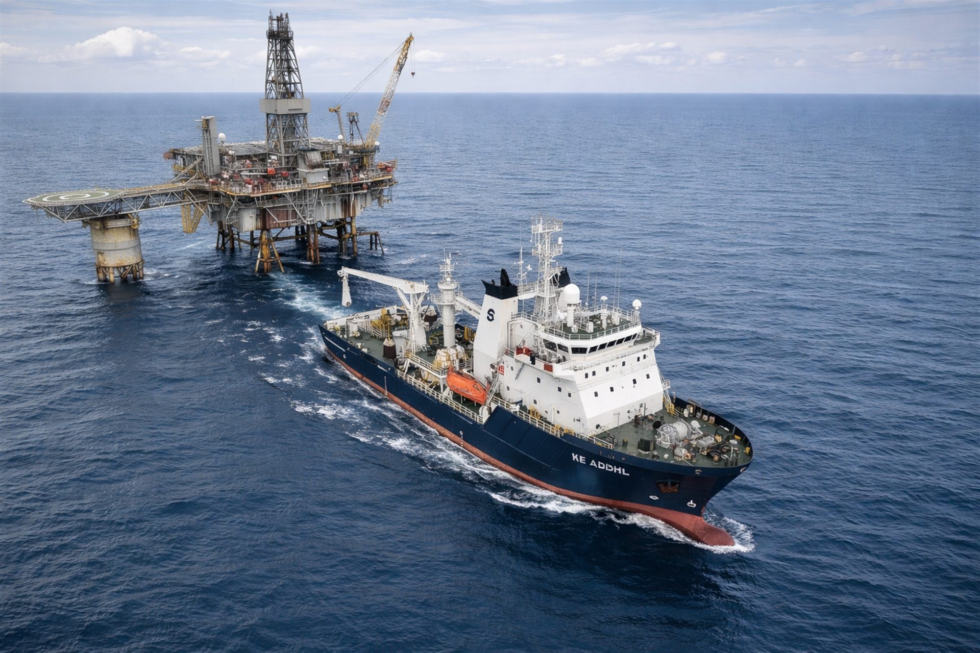 Offshore supply vessel underway at sea